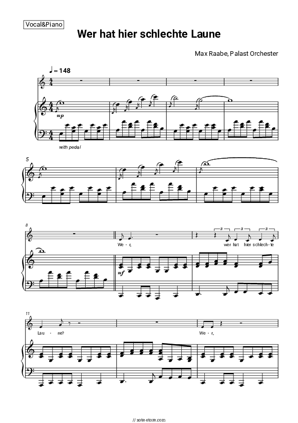 Wer hat hier schlechte Laune - Max Raabe, Palast Orchester Piano Sheet Music with the Voice part - Piano&Vocal