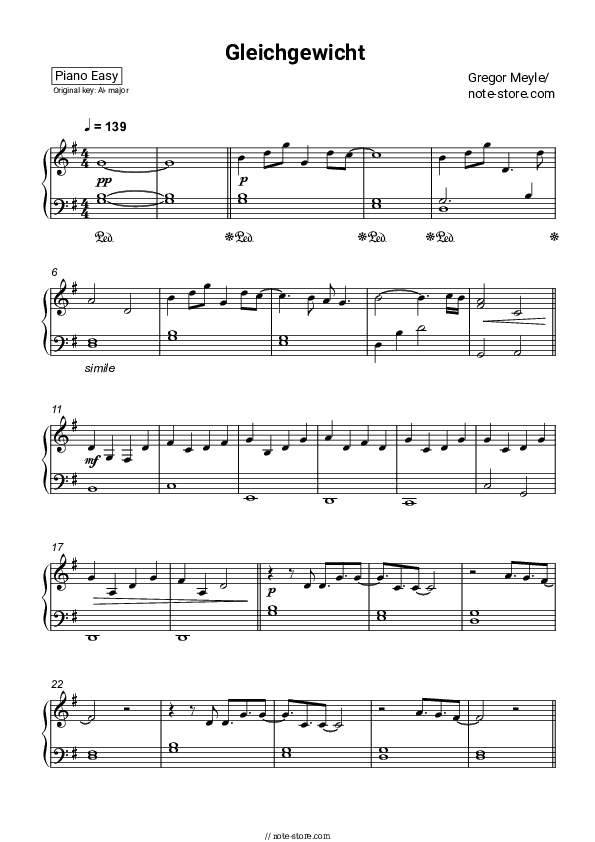 Gleichgewicht - Gregor Meyle Piano Sheet Music Easy - Piano.Easy