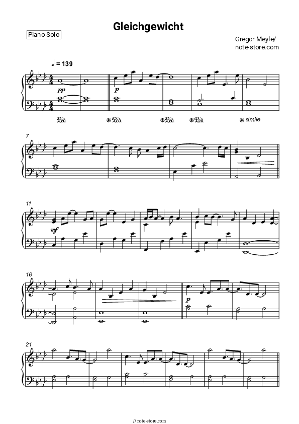 Gleichgewicht - Gregor Meyle Piano Sheet Music - Piano.Solo