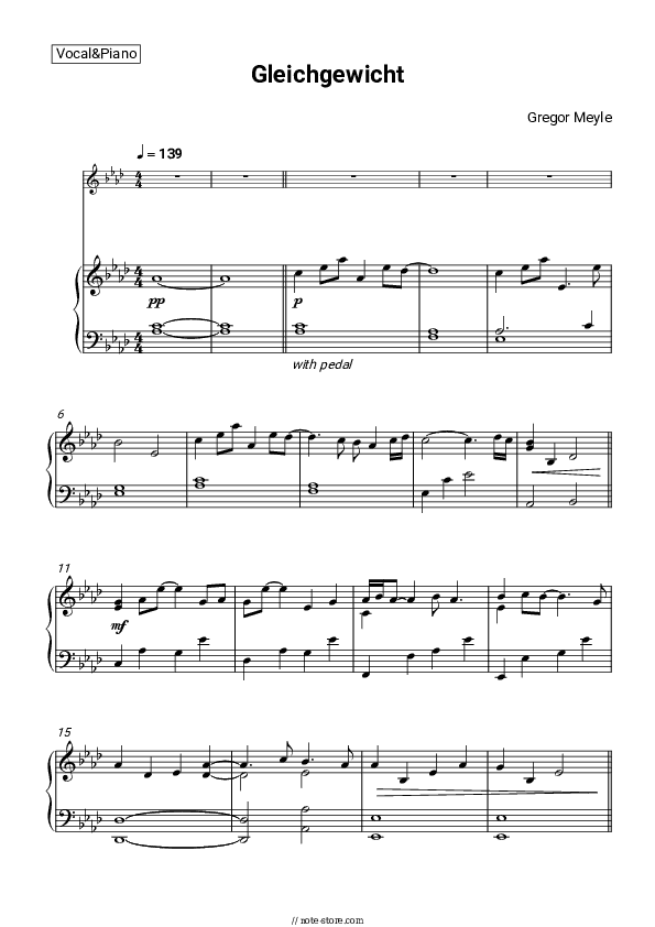 Gleichgewicht - Gregor Meyle Piano Sheet Music with the Voice part - Piano&Vocal