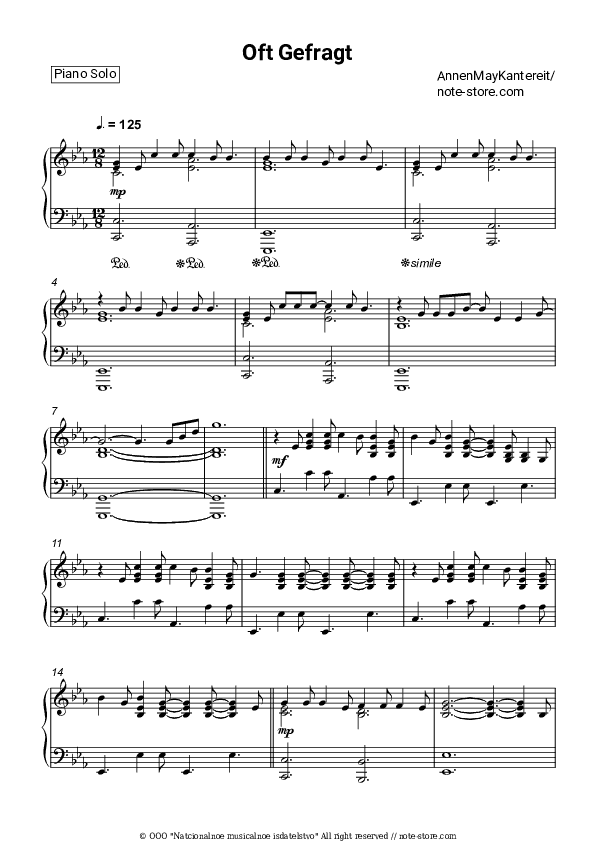 Oft Gefragt - AnnenMayKantereit Piano Sheet Music - Piano.Solo