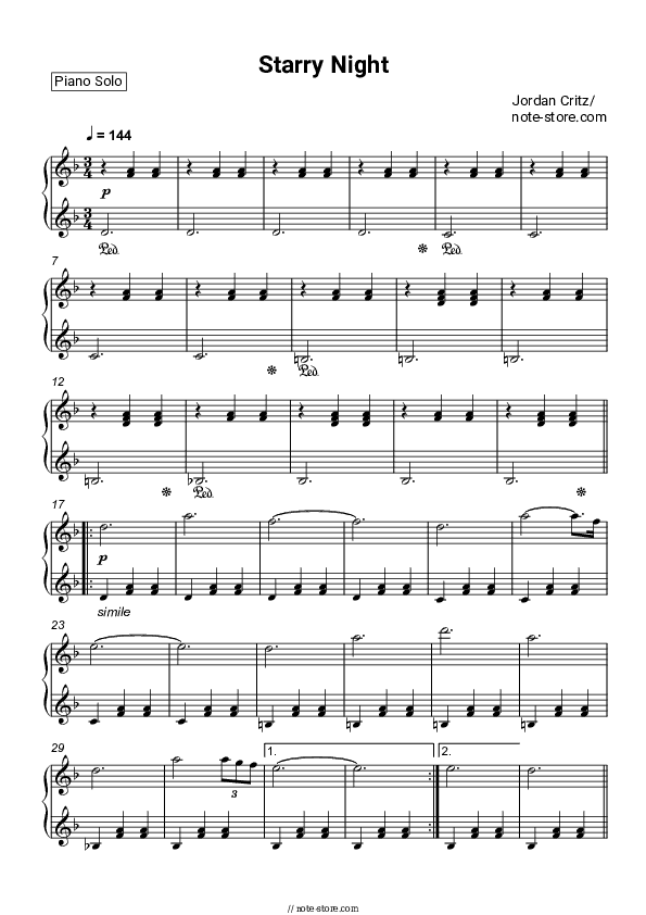Starry Night - Jordan Critz Piano Sheet Music - Piano.Solo