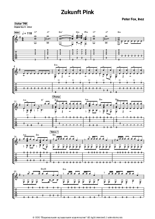 Zukunft Pink - Peter Fox, Inez Tabs - Guitar.Tabs