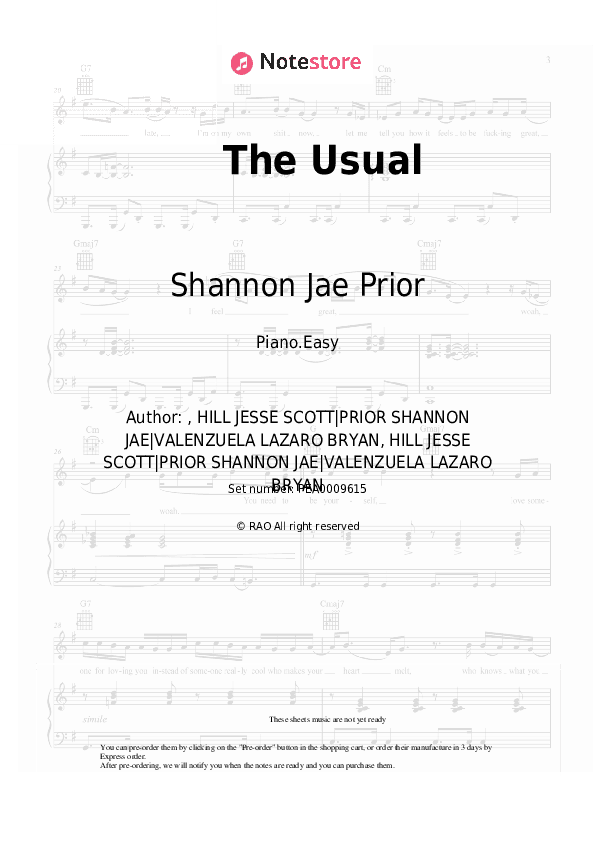 The Usual - Shannon Jae Prior, Jesse Scott Piano Sheet Music Easy - Piano.Easy