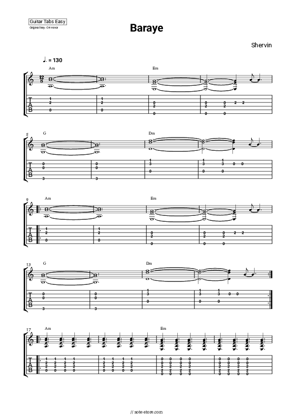 Baraye - Shervin Hajipour Tabs Easy - Guitar.Tab.Easy