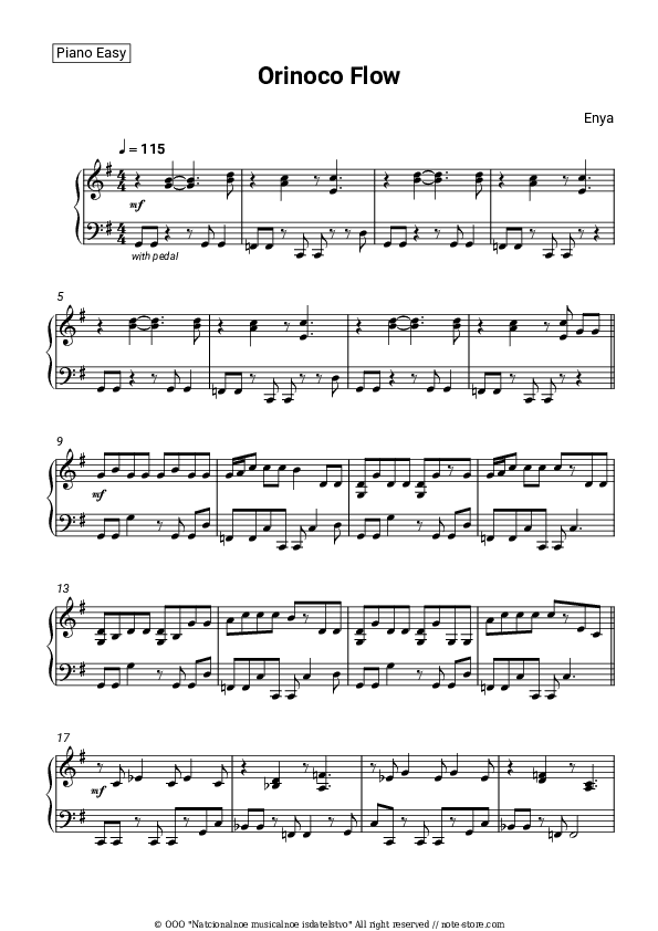 Orinoco Flow - Enya Piano Sheet Music Easy - Piano.Easy
