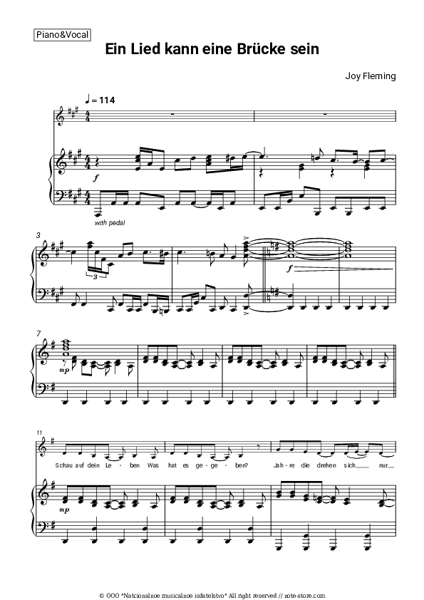Ein Lied kann eine Brücke sein - Joy Fleming Piano Sheet Music with the Voice part - Piano&Vocal