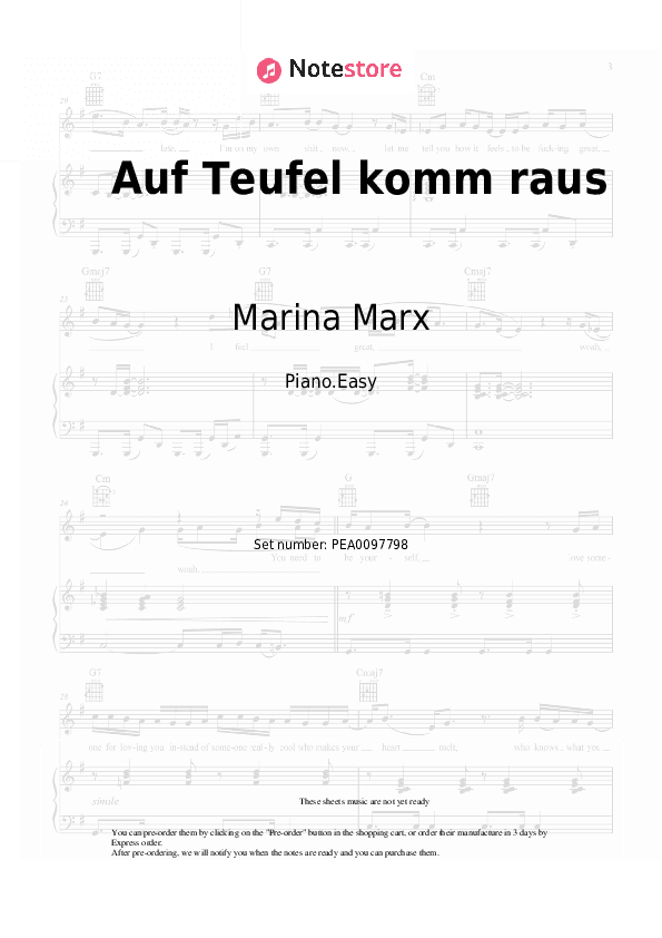Auf Teufel komm raus - Marina Marx Piano Sheet Music Easy - Piano.Easy