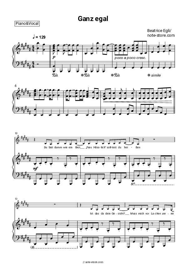 Ganz egal - Beatrice Egli Piano Sheet Music with the Voice part - Piano&Vocal