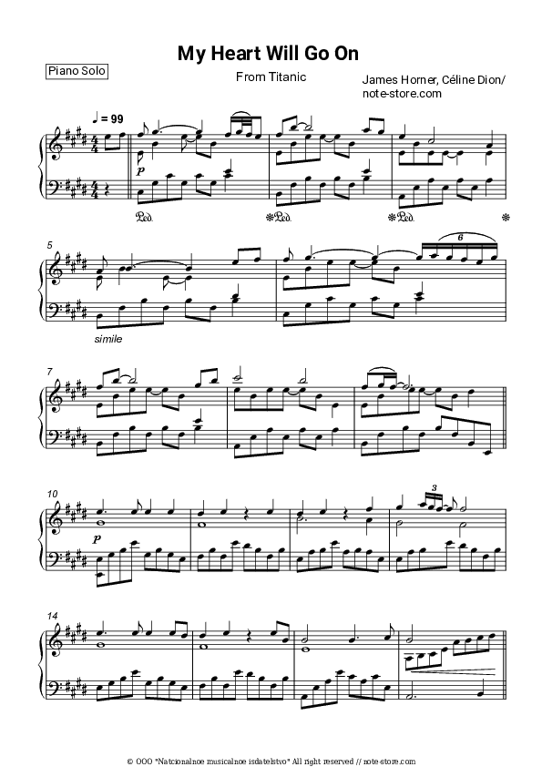 My heart will go on - James Horner Piano Sheet Music - Piano.Solo