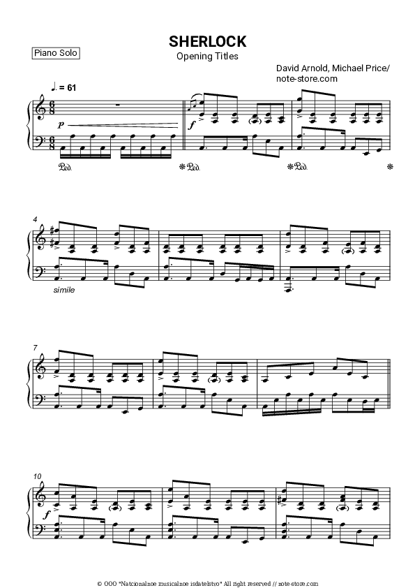 BBC Sherlock theme - David Arnold, Michael Price Piano Sheet Music - Piano.Solo