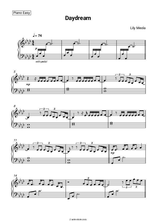 Daydream - Lily Meola Piano Sheet Music Easy - Piano.Easy