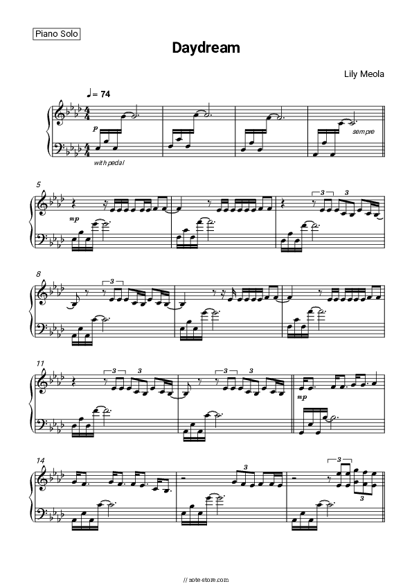 Daydream - Lily Meola Piano Sheet Music - Piano.Solo