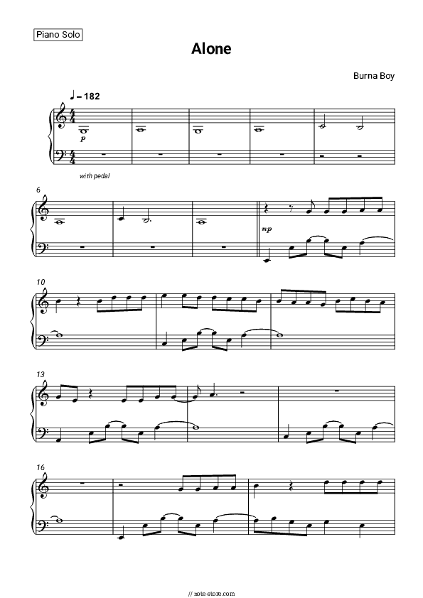 Alone - Burna Boy Piano Sheet Music - Piano.Solo