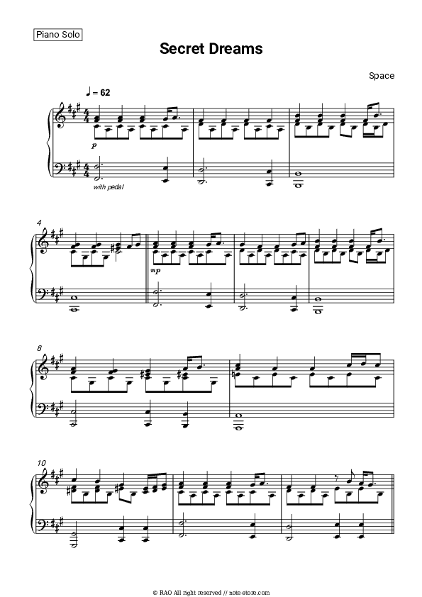 Secret Dreams - Space Piano Sheet Music - Piano.Solo