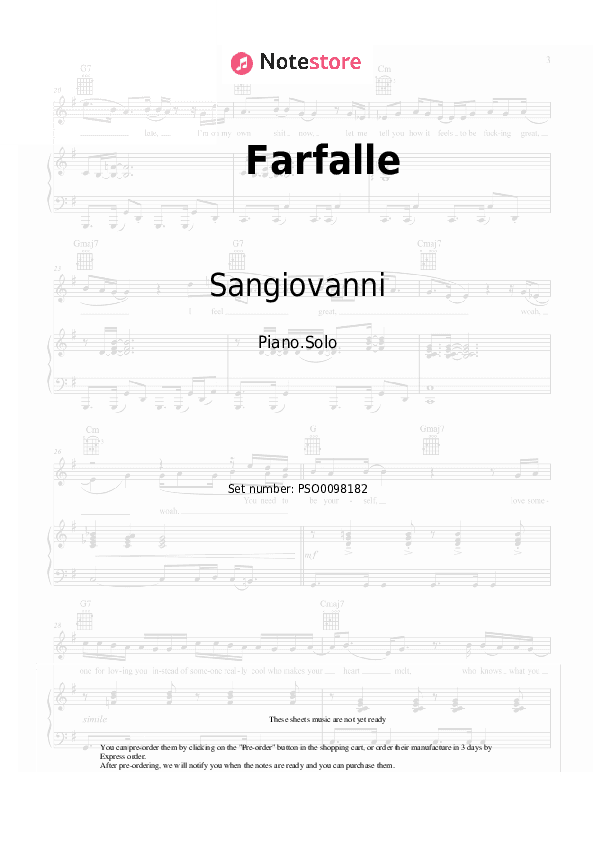 Farfalle - Sangiovanni Piano Sheet Music - Piano.Solo