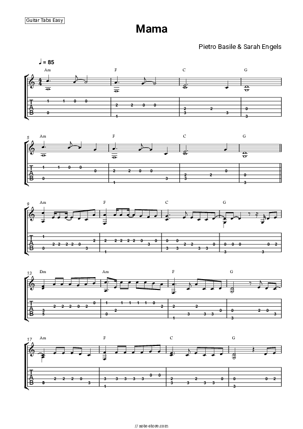Mama - Pietro Basile, Sarah Engels Tabs Easy - Guitar.Tab.Easy