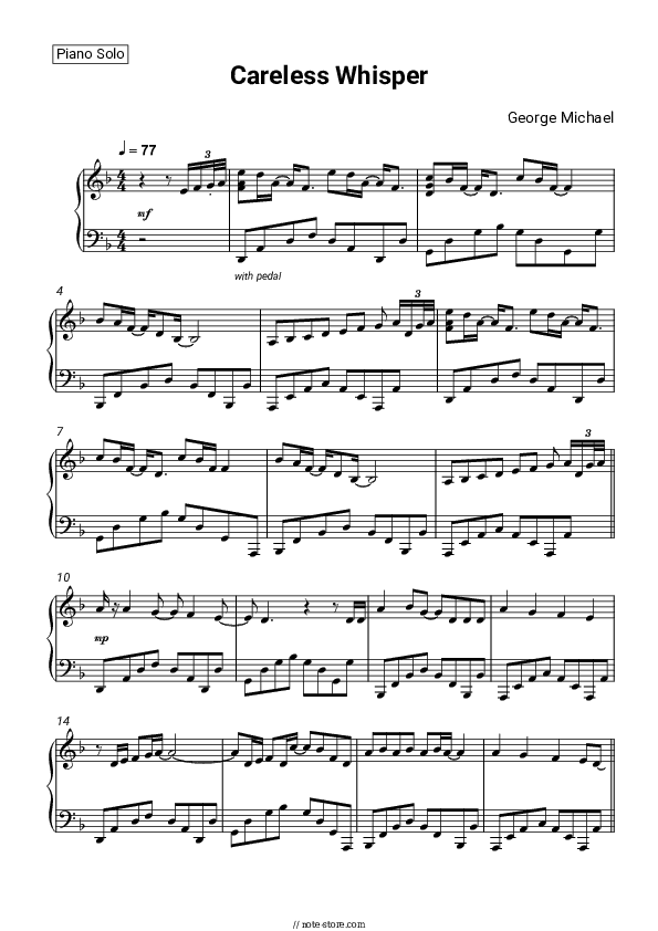Careless Whisper - George Michael Piano Sheet Music - Piano.Solo