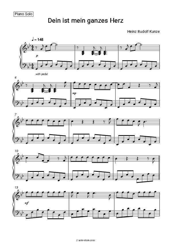 Dein ist mein ganzes Herz - Heinz Rudolf Kunze Piano Sheet Music - Piano.Solo