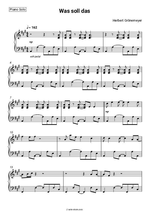 Was soll das - Herbert Grönemeyer Piano Sheet Music - Piano.Solo