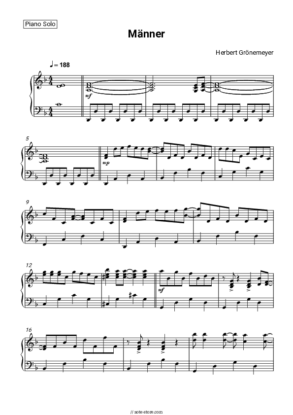 Männer - Herbert Grönemeyer Piano Sheet Music - Piano.Solo