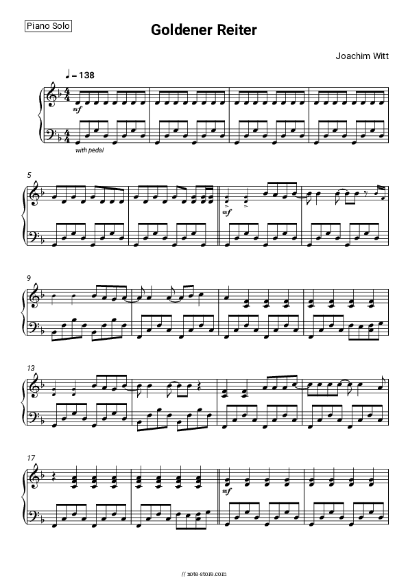 Goldener Reiter - Joachim Witt Piano Sheet Music - Piano.Solo