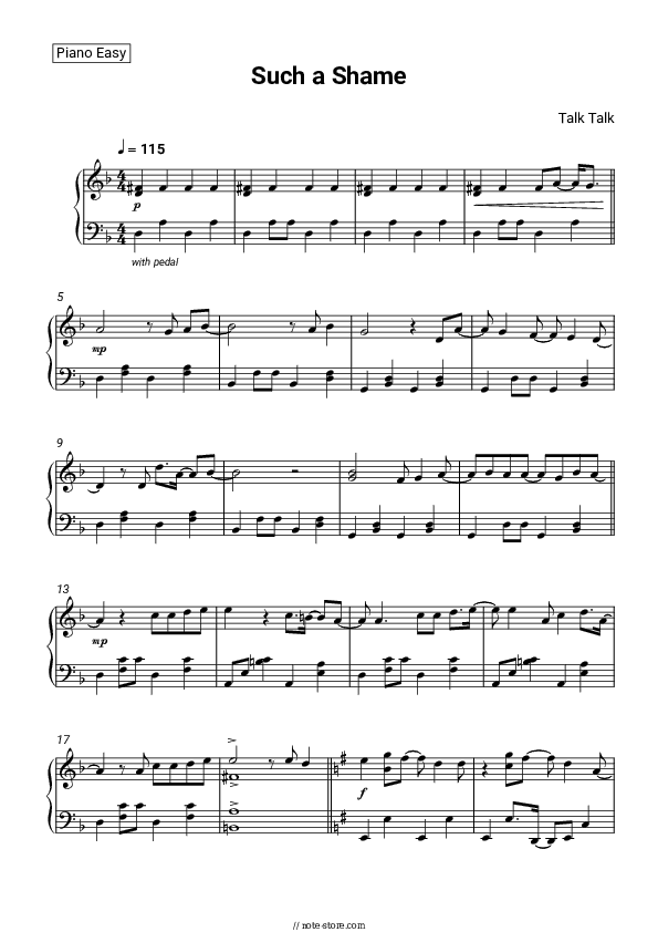 Such a Shame - Talk Talk Piano Sheet Music Easy - Piano.Easy