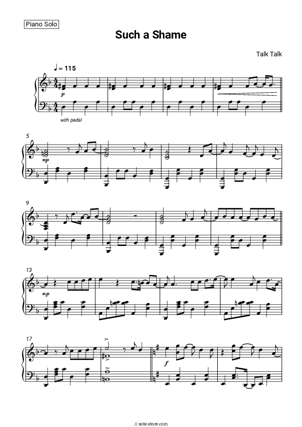 Such a Shame - Talk Talk Piano Sheet Music - Piano.Solo