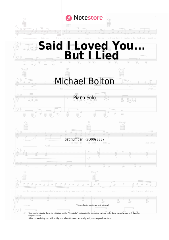 Said I Loved You... But I Lied - Michael Bolton Piano Sheet Music - Piano.Solo