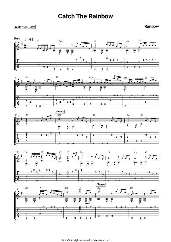 Catch The Rainbow - Rainbow Tabs Easy - Guitar.Tab.Easy