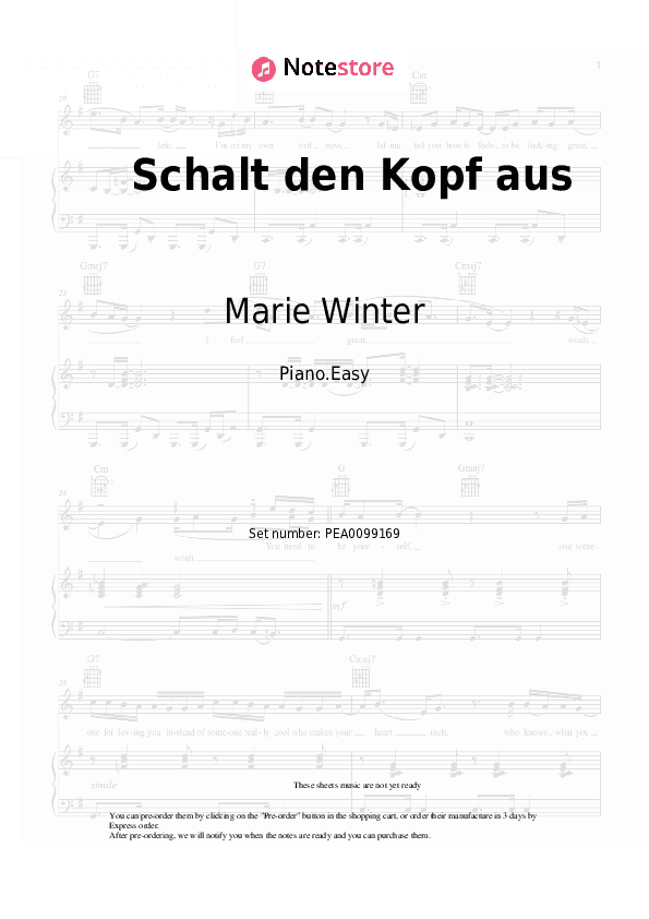 Schalt den Kopf aus - Marie Winter Piano Sheet Music Easy - Piano.Easy