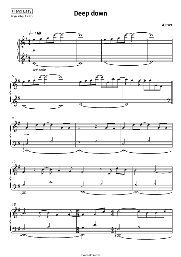 Deep down - Aimer Piano Sheet Music Easy - Piano.Easy