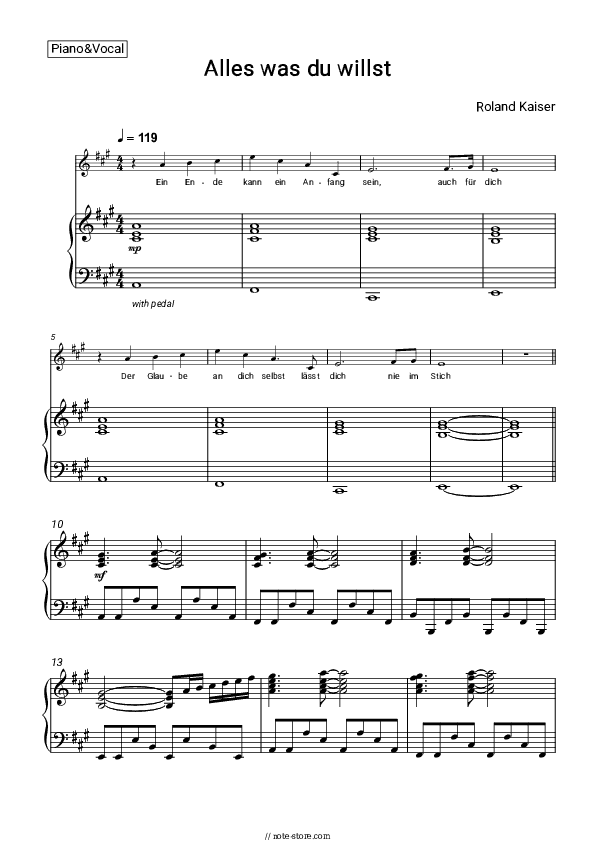 Alles was du willst - Roland Kaiser Piano Sheet Music with the Voice part - Piano&Vocal