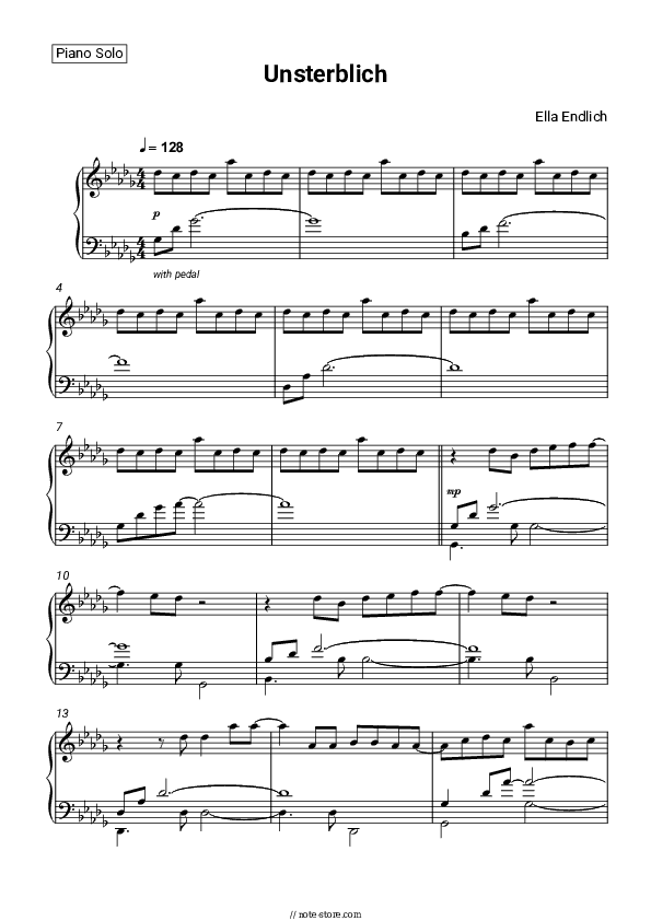 Unsterblich - Ella Endlich Piano Sheet Music - Piano.Solo