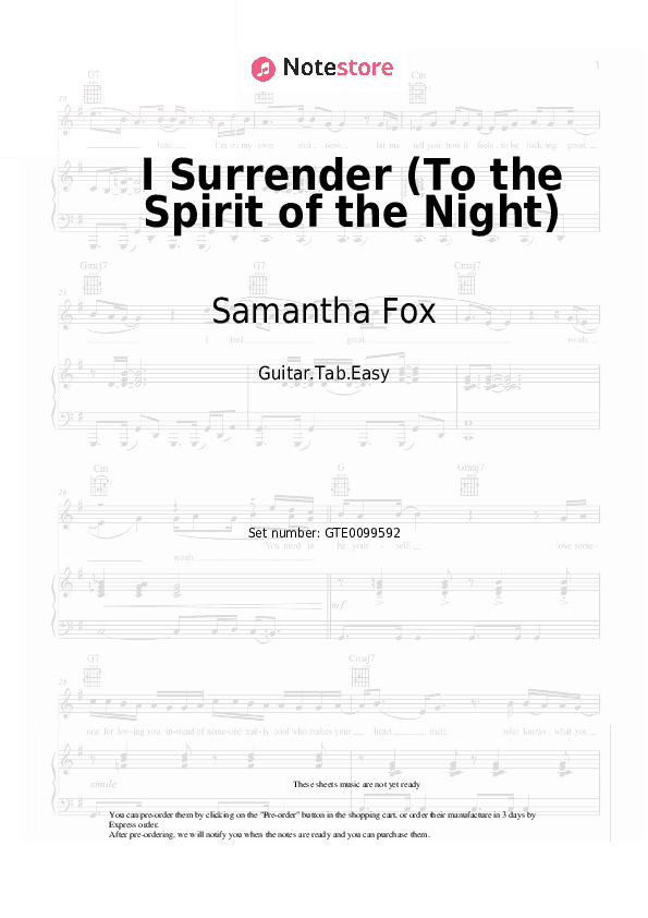 I Surrender (To the Spirit of the Night) - Samantha Fox Tabs Easy - Guitar.Tab.Easy