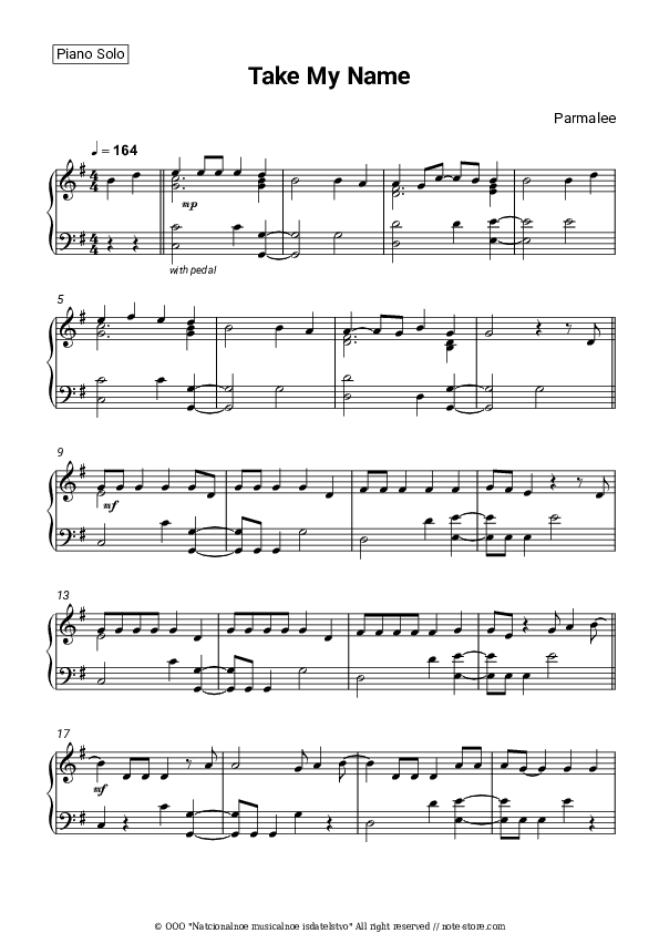 Take My Name - Parmalee Piano Sheet Music - Piano.Solo