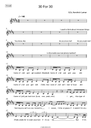 Sheet music, chords SZA, Kendrick Lamar - 30 For 30