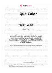 Sheet music, chords Major Lazer, J Balvin, El Alfa - Que Calor