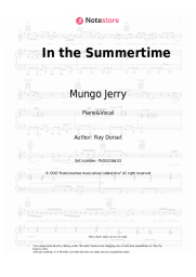 Sheet music, chords Mungo Jerry - In the Summertime